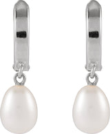 14K Gold Cultured White Freshwater Pearl Pearl Hoop Earrings - White Gold - view 2