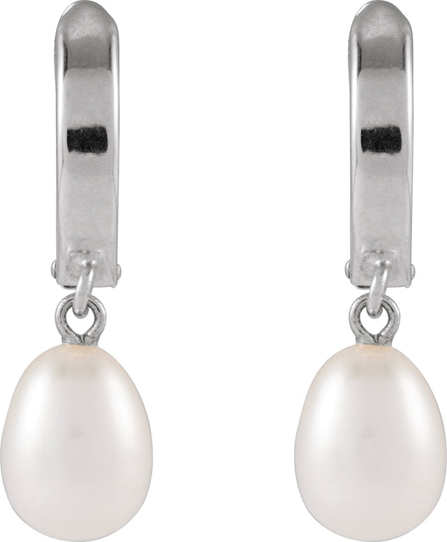 14K Gold Cultured White Freshwater Pearl Pearl Hoop Earrings - White Gold - view 2