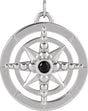 14K Gold Round Natural Black Onyx Compass Necklace or Pendant - White Gold