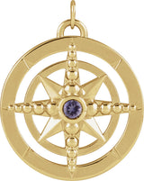 14K Gold Round Natural Iolite Compass Necklace or Pendant - Yellow Gold