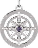 14K Gold Round Natural Iolite Compass Necklace or Pendant - White Gold