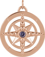 14K Gold Round Natural Iolite Compass Necklace or Pendant - Rose Gold