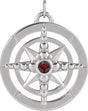 14K Gold Round Natural Mozambique Garnet Compass Necklace or Pendant - White Gold