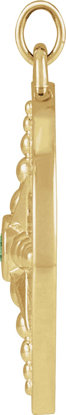 14K Gold Round Natural Tsavorite Garnet Compass Necklace or Pendant - Yellow Gold - view 2