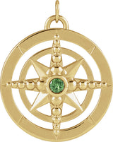 14K Gold Round Natural Tsavorite Garnet Compass Necklace or Pendant - Yellow Gold