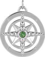 14K Gold Round Natural Tsavorite Garnet Compass Necklace or Pendant - White Gold