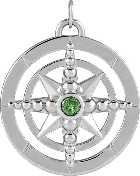 14K Gold Round Natural Tsavorite Garnet Compass Necklace or Pendant - White Gold