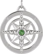 14K Gold Round Natural Tsavorite Garnet Compass Necklace or Pendant - White Gold
