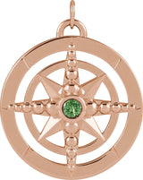 14K Gold Round Natural Tsavorite Garnet Compass Necklace or Pendant - Rose Gold