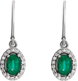 14K Gold Oval Natural Emerald & Natural Diamond Halo-Style Earrings - view 2