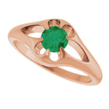 14K Gold Round Natural Emerald Solitaire Belcher Ring - Rose Gold - view 5