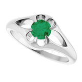 Platinum Round Natural Emerald Solitaire Belcher Ring - view 5