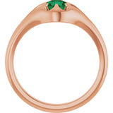 14K Gold Round Natural Emerald Solitaire Belcher Ring - Rose Gold - view 2