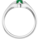 Platinum Round Natural Emerald Solitaire Belcher Ring - view 2