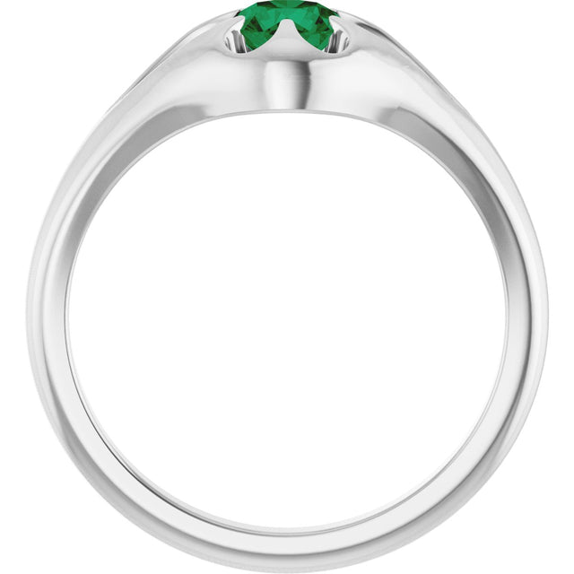 Platinum Round Natural Emerald Solitaire Belcher Ring - view 2