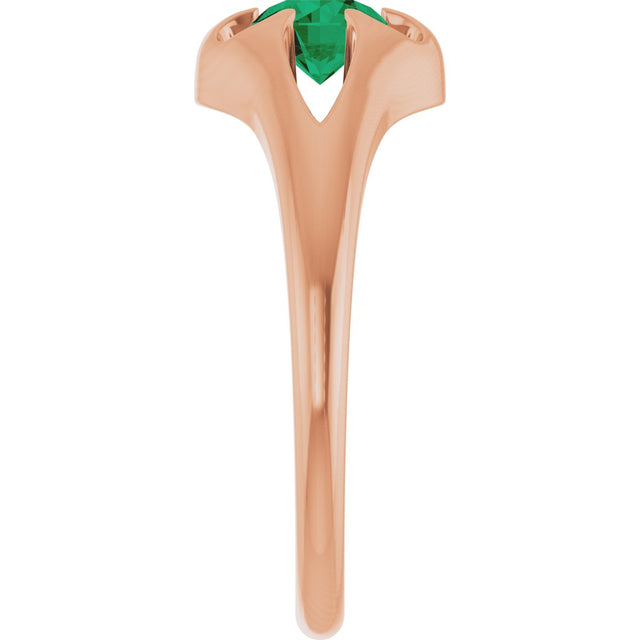 14K Gold Round Natural Emerald Solitaire Belcher Ring - Rose Gold - view 4