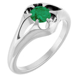 Platinum Round Natural Emerald Solitaire Belcher Ring