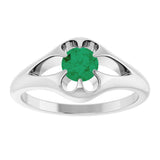 14K Gold Round Natural Emerald Solitaire Belcher Ring - White Gold - view 3