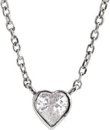 14K Gold Natural White Sapphire Heart Bezel-Set Necklace - White Gold