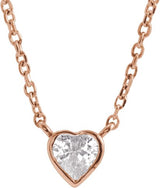 14K Gold Natural White Sapphire Heart Bezel-Set Necklace - Rose Gold