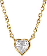 14K Gold Natural White Sapphire Heart Bezel-Set Necklace - Yellow Gold