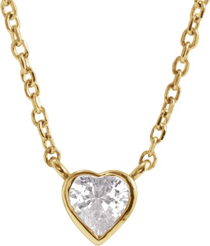 14K Gold Natural White Sapphire Heart Bezel-Set Necklace - Yellow Gold