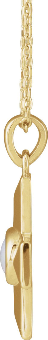 14K Gold Round Natural White Opal Cross Pendant - Yellow Gold - view 2