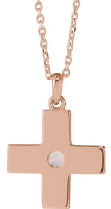 14K Gold Round Natural White Opal Cross Pendant - Rose Gold - view 3