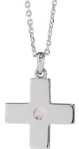 Platinum Round Natural White Opal Cross Pendant - view 3
