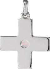14K Gold Round Natural White Opal Cross Pendant - White Gold - view 3