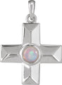 Platinum Round Natural White Opal Cross Pendant