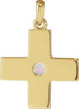 14K Gold Round Natural White Opal Cross Pendant - Yellow Gold - view 3