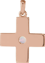 14K Gold Round Natural White Opal Cross Pendant - Rose Gold - view 3
