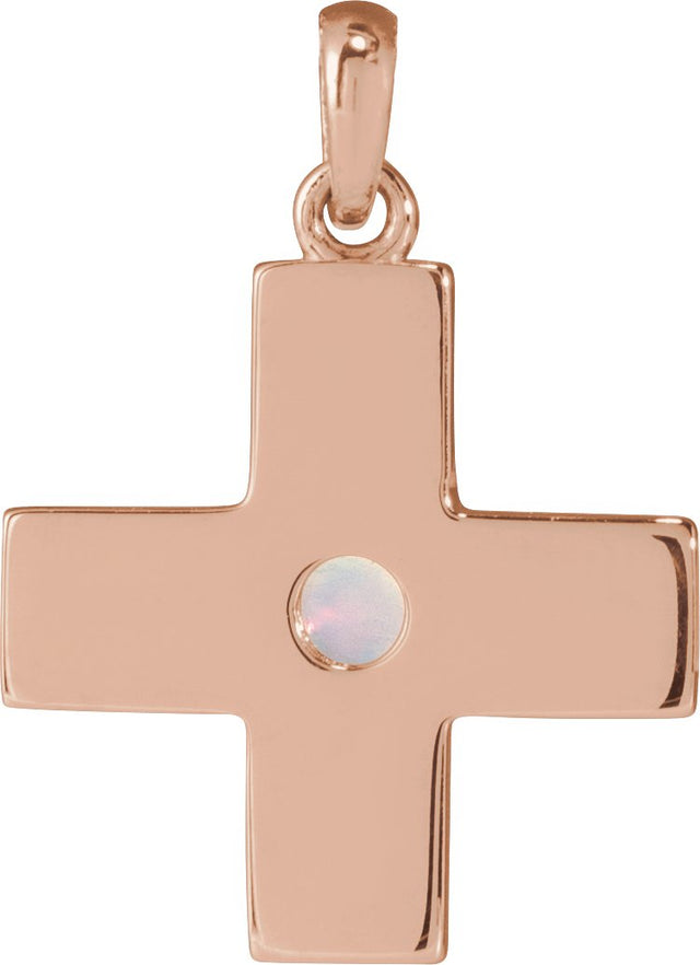 14K Gold Round Natural White Opal Cross Pendant - Rose Gold - view 3