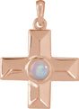 14K Gold Round Natural White Opal Cross Pendant - Rose Gold