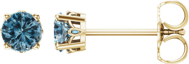 14K Gold Natural Swiss Blue Topaz Round 4-Prong Scroll Setting Stud Earrings - view 3