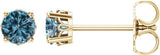 14K Gold Natural Blue Topaz Round 4-Prong Scroll Setting Stud Earrings