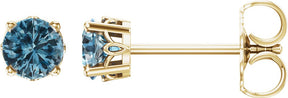 14K Gold Natural Blue Topaz Round 4-Prong Scroll Setting Stud Earrings