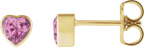 14K Gold Natural Pink Sapphire Heart Bezel-Set Stud Earrings - Yellow Gold