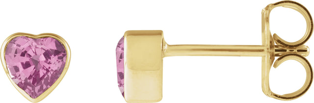 14K Gold Natural Pink Sapphire Heart Bezel-Set Stud Earrings - Yellow Gold