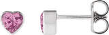 14K Gold Natural Pink Sapphire Heart Bezel-Set Stud Earrings - White Gold