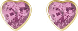 14K Gold Natural Pink Sapphire Heart Bezel-Set Stud Earrings - Yellow Gold - view 2