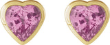 14K Gold Natural Pink Sapphire Heart Bezel-Set Stud Earrings - Yellow Gold - view 2
