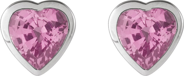 Platinum Natural Pink Sapphire Heart Bezel-Set Stud Earrings - view 2