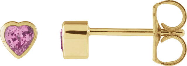 14K Gold Natural Pink Sapphire Heart Bezel-Set Stud Earrings - Yellow Gold