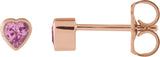 14K Gold Natural Pink Sapphire Heart Bezel-Set Stud Earrings - Rose Gold