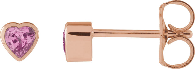 14K Gold Natural Pink Sapphire Heart Bezel-Set Stud Earrings - Rose Gold