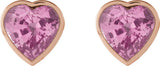 14K Gold Natural Pink Sapphire Heart Bezel-Set Stud Earrings - Rose Gold - view 2