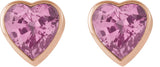 14K Gold Natural Pink Sapphire Heart Bezel-Set Stud Earrings - Rose Gold - view 2