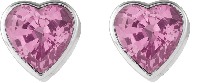 14K Gold Natural Pink Sapphire Heart Bezel-Set Stud Earrings - White Gold - view 2